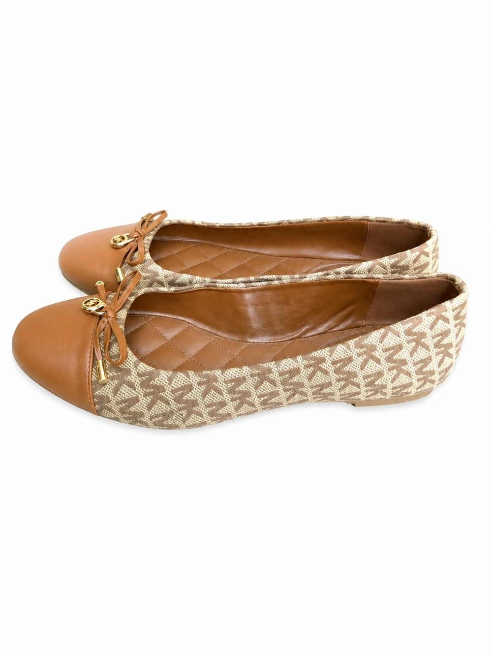 Michael Kors Tan Brown Logo Quilted Ballet Flats with Bow Sz.8 - Picture 2 of 10